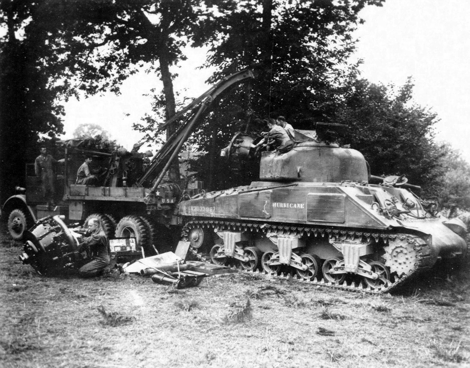 Engine change for M4 Sherman tank “Hurricane”